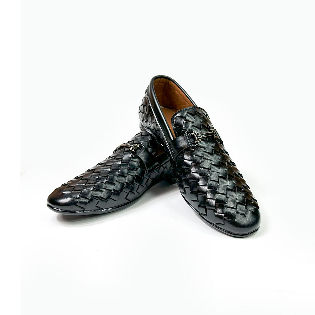 Woven Leather Loafer Black | Premium Quality | All Season Shoe